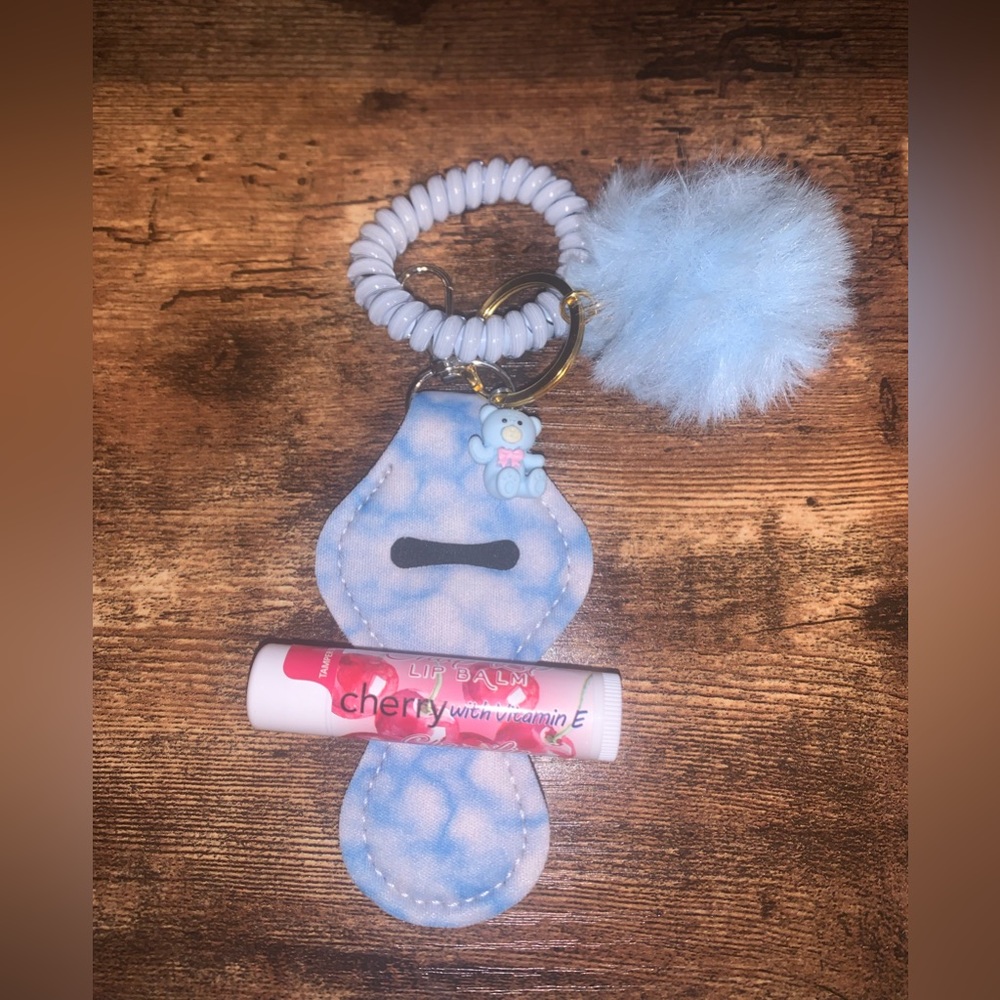 NWT Blue Chapstick Holder Keychain Set